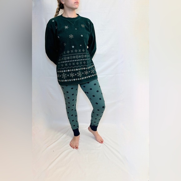 Vintage Bobbie Brooks Fleece Snowflake Holiday Crew Jumper - Forest Green - M - Picture 1 of 10